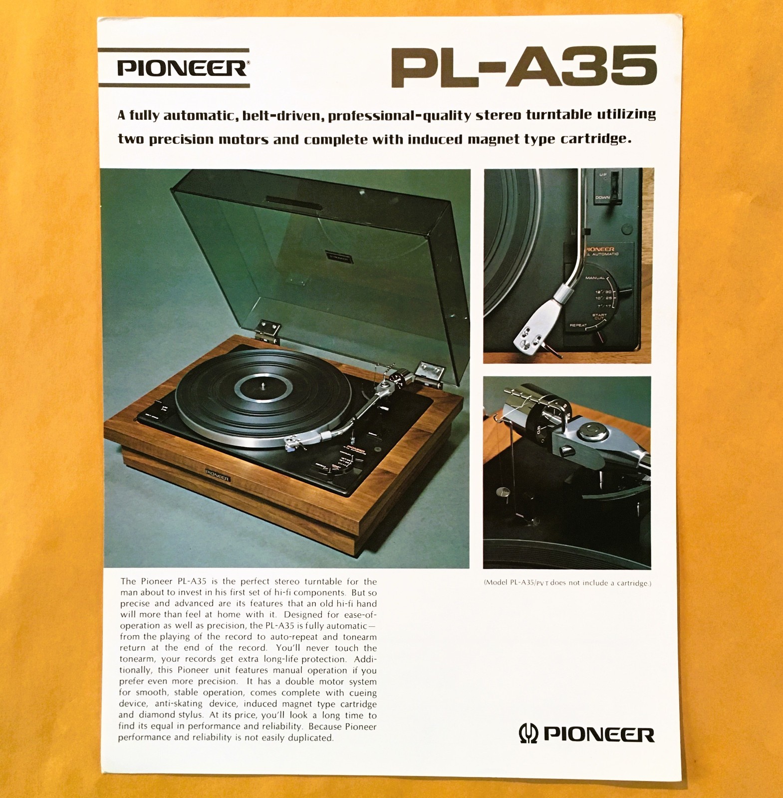 NOS Original Pioneer PL-A35 Turntable Sales Brochure - Uncirculated