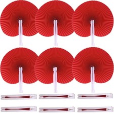 20 Pieces Decorative Folding Hand Fans Handheld,Red Round Wedding Foldable Fa...