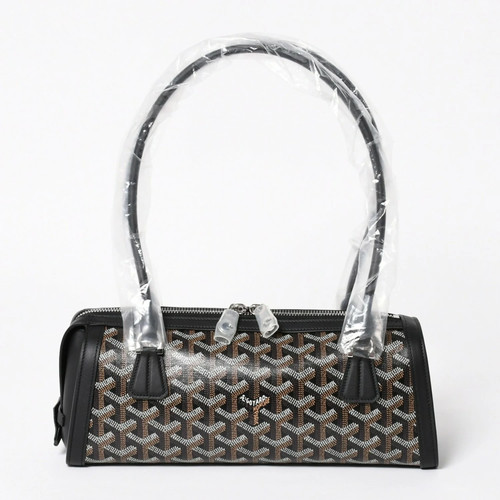 GOYARD Bonbonnière Tote Coated Canvas / Leather Black Brown Men's Bag #WSB10730