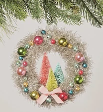 7" Bethany Lowe Pastel Tinsel Wreath Bottlebrush Ornament Retro Christmas Decor