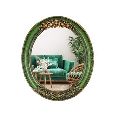 Oval Resin Vintage Mirror, Wall Mounted Decorative Mirror for Entryway, Hallw...