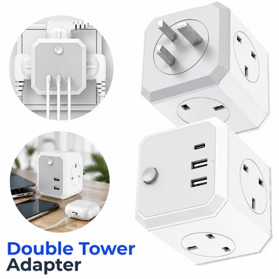 Doppelstecker Adapter 4-fach Mehrfachstecker Verlängerungsadapter Überspannungsschutz für Zuhause