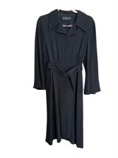 CO Elegant Black Crepe Fabric Button-Up with Belt Knee Length Dress M
