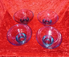 Set of 4 Blue Glass Bowls Saxony Made In USSR Good Condition Vintage Retro