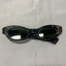 Vintage 1950s MCM Black Cat Eye Sunglasses w/ Pink Starburst Rhinestone Design