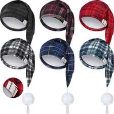 6 Pcs Men's Night Sleeping Cap Adjustable Stocking Night Hat Buffalo Plaid Sa...