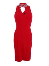 Betsy & Adam Women's Embellished Neck Sleeveless Dress (2, Red)