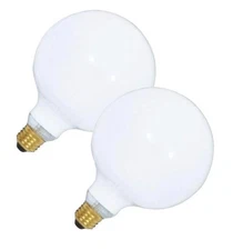 Satco White Globe Light Bulb 100 Watt G-40 Medium Base Sphere Bulbs (2 Pack) E26