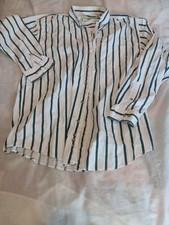 Eddie Bauer Men's Classic Fit White Green Stripes Cotton Dress Shirt Sz L Pocket