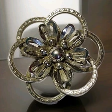Vintage 1960s Floral & Entwined Etched Circle Rings Silver Tone Brooch Scarf Pin