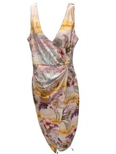 GUESS Women Size 12 Floral Tropical Midi Dress V Neck Ring Detail Sleeveless