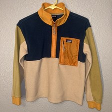 Patagonia Kids Microdini 1/2 Zip Fleece Pullover Size XL Orange/Blue/Tan Boys