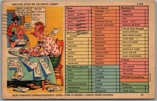 Vintage 1939 Linen Postcard RAY WALTERS Curteich Linen "Busy Person's" C-104