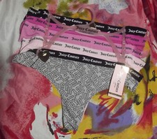 5 NEW JUICY COUTURE JC8239 5PKED MF LOGO WAIST NO PANTY LINES THONG PANTIES L