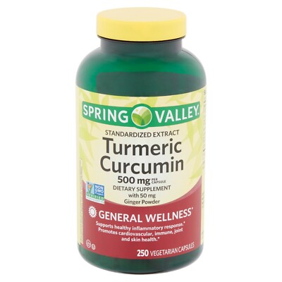 Spring Valley Standardized Turmeric Curcumin Vegetarian Capsules 500mg  250 Ct.+