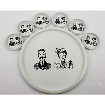 Vintage Clayton Specialty White Metal Tray with 6 Coasters Customizable