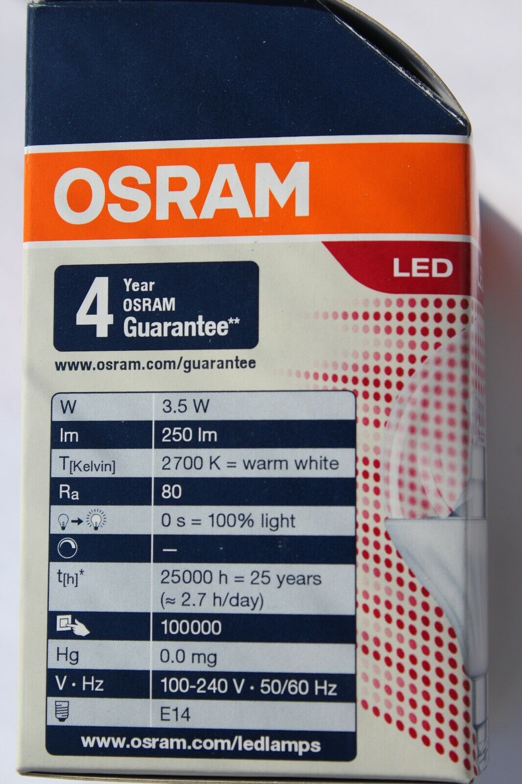 Osram LED E14 5 Watt 2700 Kelvin 640 Lumen 4058075447837