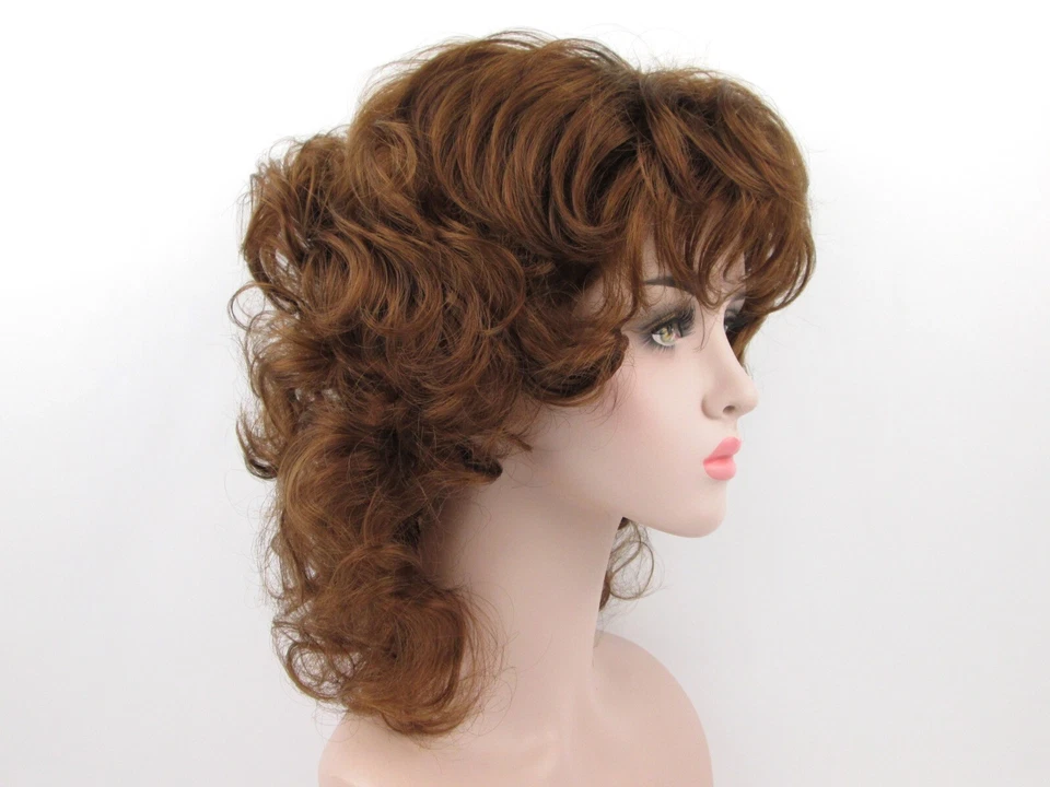 Peruca feminina 80'S comprimento médio ondulada cachos soltos encaracolados com camadas frontais lisa - Imagem 2 de 4