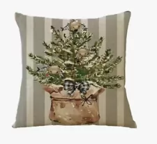 Christmas Tree Gray Stripe Christmas Throw Pillow Cover Holiday Home Decor