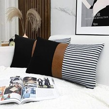 12x20 Pillow Covers Set of 2 Farmhouse 12x20 inch Black Linen and Navy Stripe
