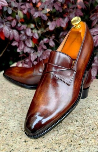 Hand Crafted Real Brown Leather Shoes, Real Loafer Shoes For Men Party Shoes - 第 2/11 張圖片