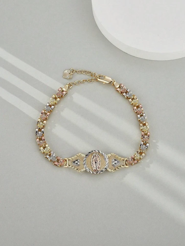 Brazalete Esclava Pulsera Manilla de Oro 10K Joyería con Virgen María Para Mujer Foto 3 de 4