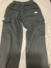(SZ L) Pro Club Heavy Fleece Cargo Long Pants/Sweatpants (Black)