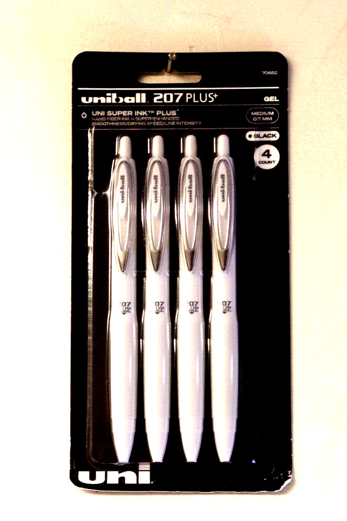 uniball 207 Plus+ Retractable Gel Pens 0.7mm Medium - Black Ink - White Barrels