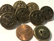 8 Vintage Antique Brass Tone Metal Hollow Shank Buttons Eagle 19mm 3/4" 11555