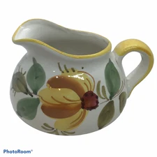 Vtg Bold Floral Pitcher Vase - Hand Painted In Italy For FTD