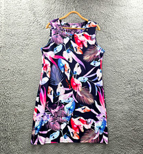 Rockmans Womens Shift Dress Size L Multicoloured Floral Stretch Knit Sleeveless