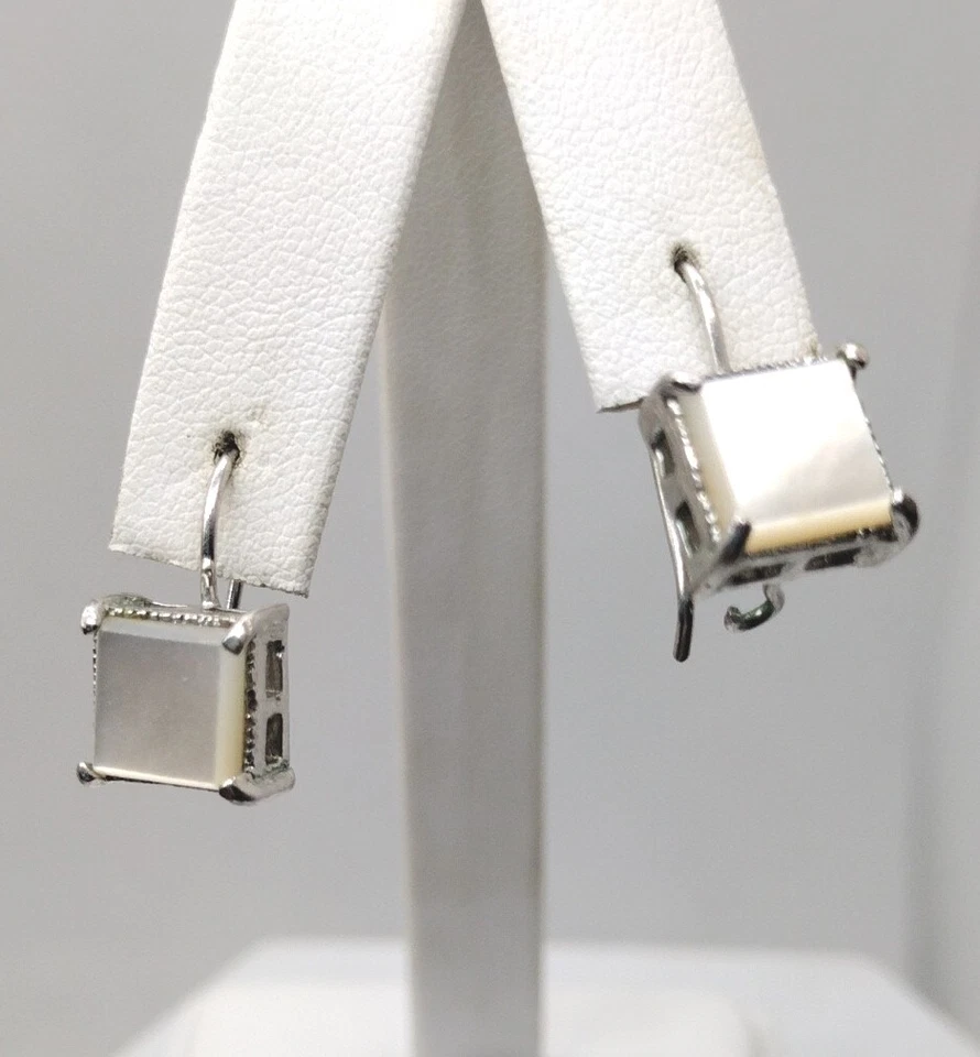 Подарок ювелирные изделия серьги висячие прямые овальные перламутровое серебро 925 пробы - Изображение 2 из 3