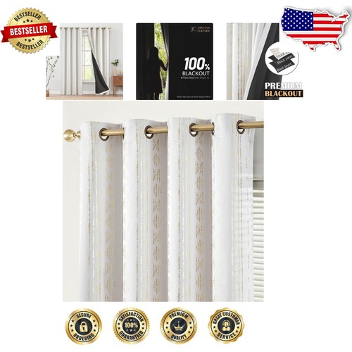 Stylish 2-Pack 84" Blackout Bohemian Curtains with Gold Foil Design - Home Decor