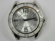 NICE FESTINA F16492 SILVER TONE QUARTZ MENS LADIES WATCH - NEW BATTERY - RUNS