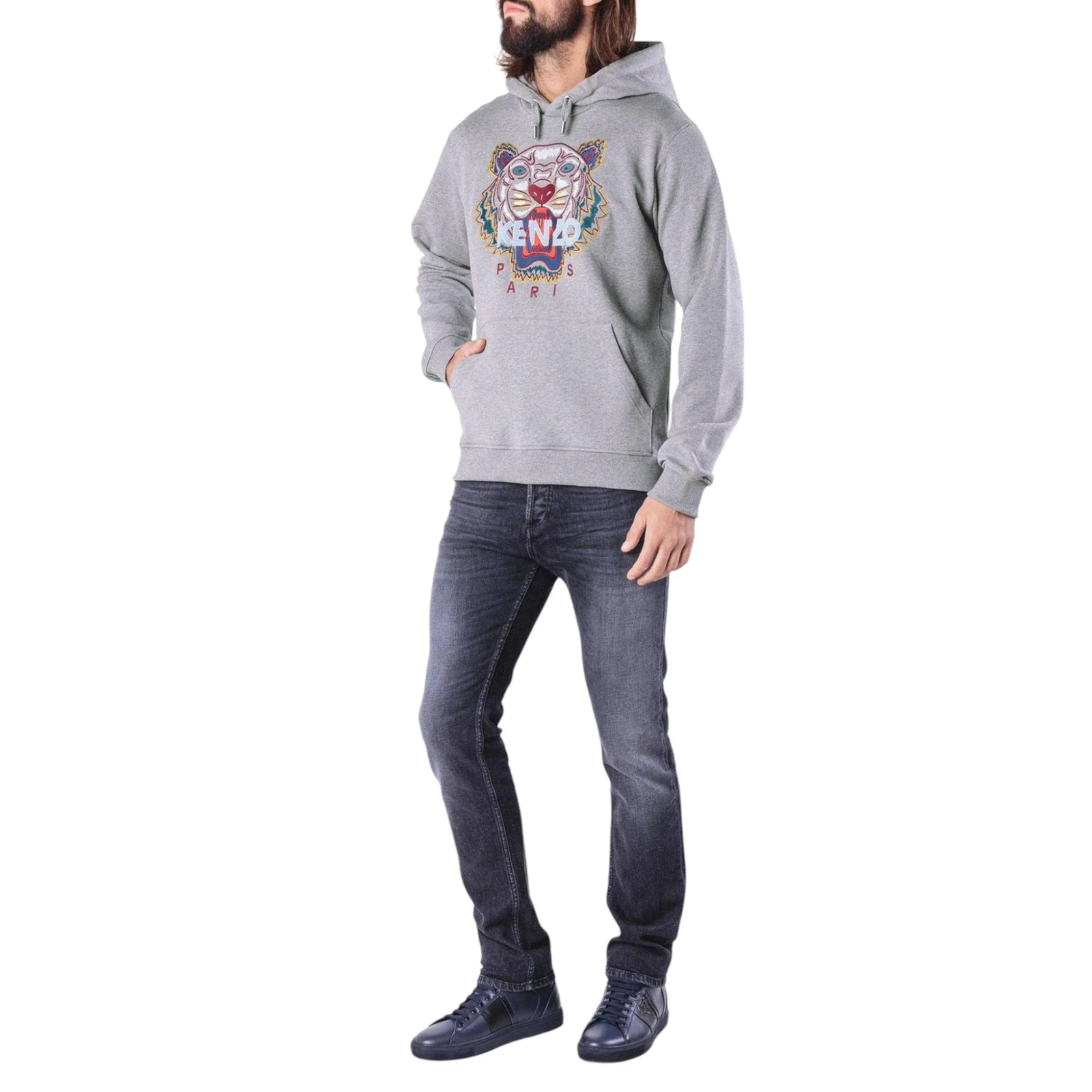 Felpa con cappuccio Kenzo Paris ricamata tigre regular fit pullover originale Jungle Kenzo
