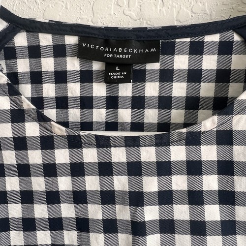 Victoria Beckham for Target Gingham Peplum Top Checkered Top Blue/White Large - Picture 2 of 8