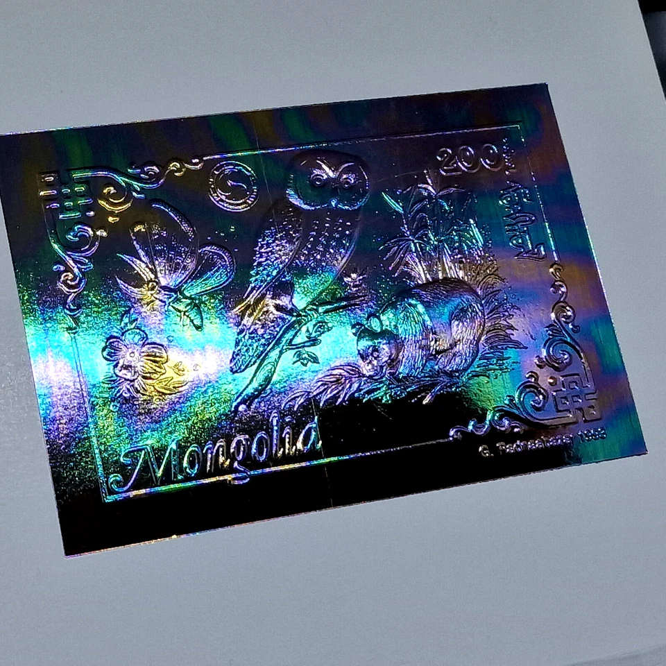 Bloque de estampillas holográficas plateadas Mongolia DELUXE Birds MNH años 90 Foto 2 de 4