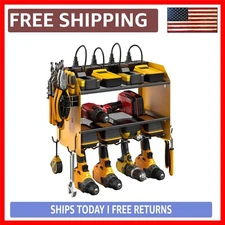 All-in-One Wall-Mounted Tool Organizer with 4 Drill Slots & Surge Protection