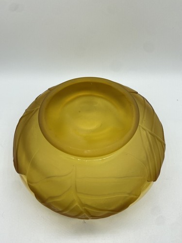Vintage Viking Amber Frosted Satin Glass Cabbage Leaf Candy Compote w Lid Dish - Picture 6 of 13