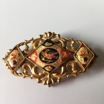 Broche Antique émaillée Victorienne 19ème Siècle à Motif Oiseau - Occasion Vintage
