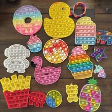 Sensory Toy Lot Fidget Pop It Autism Stress Relief 17 Pc Food Duck Flamingo Star