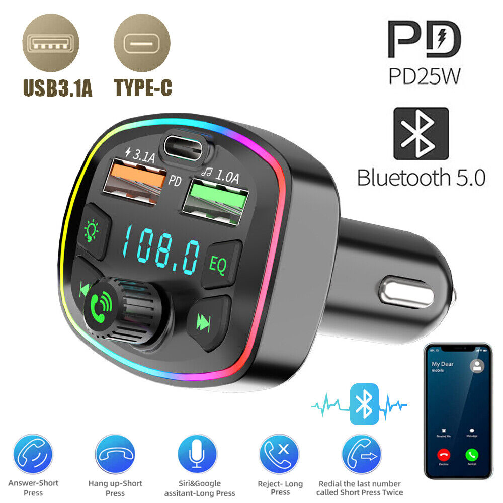 FM Transmitter Auto Radio Bluetooth 5.0 Adapter Dual USB PD Ladegerät für Handy