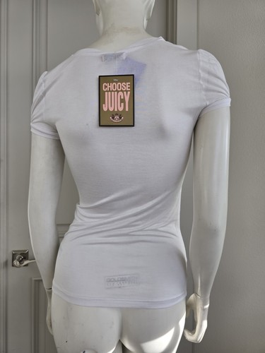 Juicy Couture V-Ausschnitt T-Shirt Flügelärmel Gold Rosa Print Neu mit Etikett - Bild 6 von 6