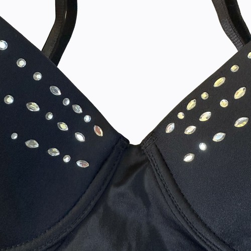 Vintage Black Satin Bustier Corset Bra Studded Rhinestone Crop Top Y2K Pinup 38C - Picture 3 of 7