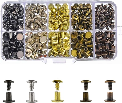 CREEDOX 100 Sets Chicago Screws 5 Colors - 5/16 Inch Zinc Alloy Flat Head Studs Screw Ri