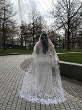 Bride White Dress Lace With Feather With Vail Size 14 UK Wedding