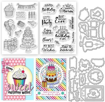 51Pcs Happy Birthday Clear Stamps and Dies for Card Making Metal Cutting Die