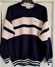 Vintage 90s Blue/White Stripe Mens 100 Cotton Sweater Sz XL Preppy Nautical