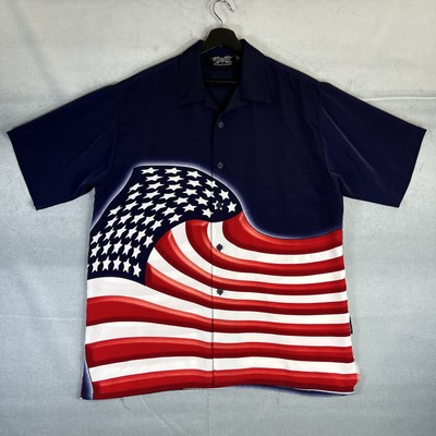 Vintage Dragonfly Clothing Company USA Flag Shirt Mens Large Blue Red America