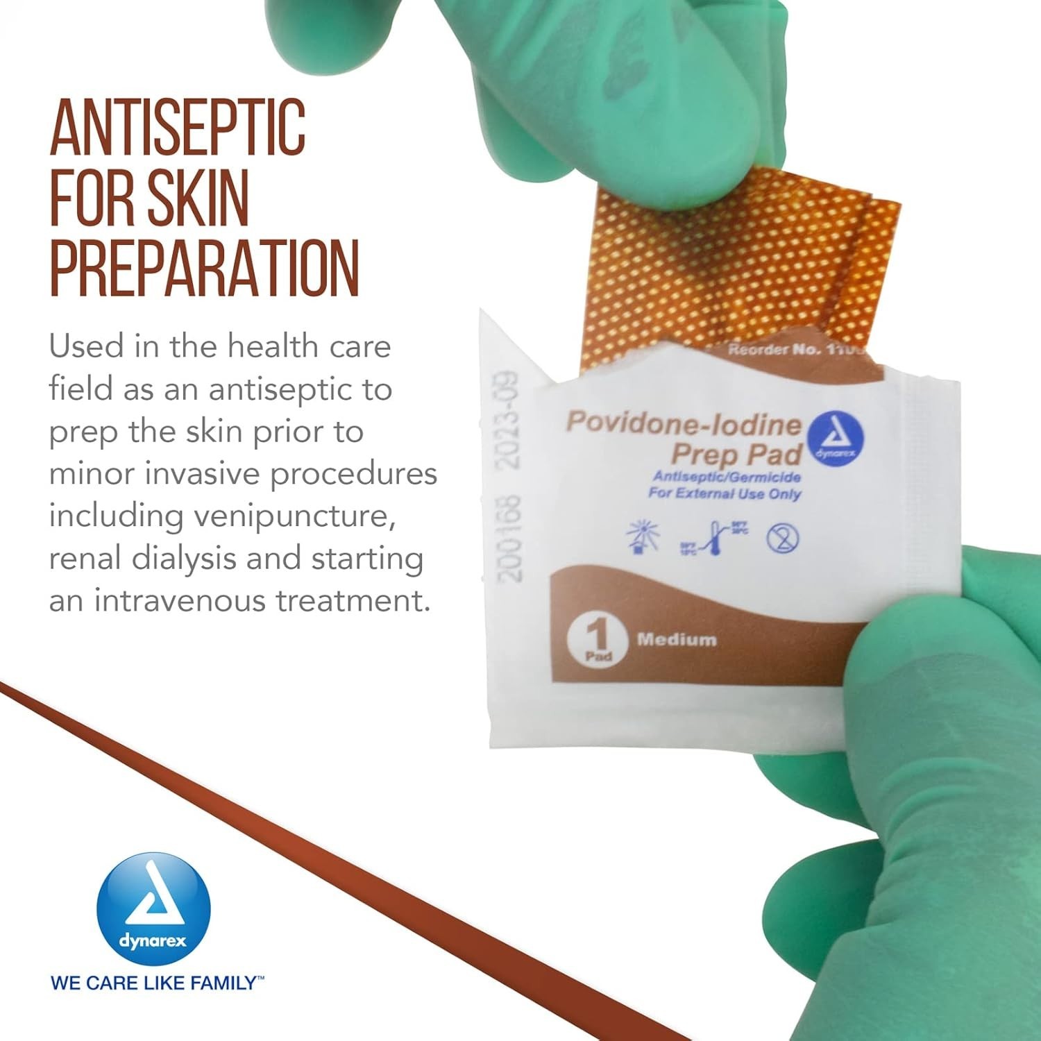 Dynarex Povidone-Iodine Prep Pads, Saturated Povidone  TOTAL 500CT  PACK OF 5